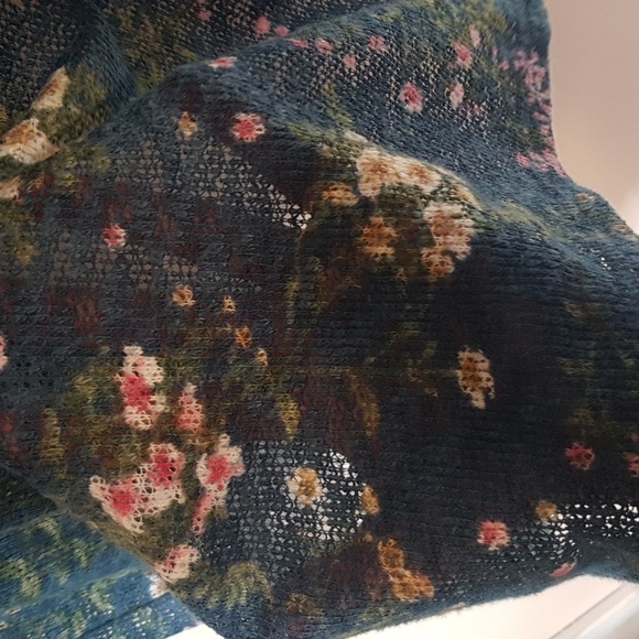 Warehouse One teal green floral print light knit  cardigan - Picture 5 of 6